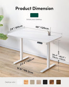 FEZIBO One-Piece Standing Desk Adjustable Height Stand up Home Office Desk, 48x24 Inch Electric Standing Computer Desk, with 4 Memory Presets, Headphone Hook, White