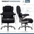 Big and Tall Office Chair 700lbs- High Back Executive Computer Desk Chair with 3D Flip-Up Arms, Adjustable Lumbar Support, Extra Wide Plus Size Seat, Heavy Duty Metal Base & Quiet Rubber Wheels