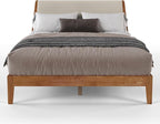 DG Casa Vandermark Solid Wood Easy Install Queen Bed Frame with Unique Headboard and Wooden Slat Support Included No Box Spring Required - Beige Walnut
