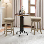 COSTWAY 360° Swivel Bar Stools Set of 4, 26.5-inch Height Upholstered Round Barstools with Wooden Frame, Seat and Footrest, Backless Solid Wood Counter Stools for Kitchen Island Bistro Pub, Beige