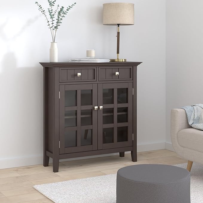 SIMPLIHOME Acadian SOLID WOOD 36 inch Wide Transitional Entryway Storage Cabinet in Natural Aged Brown for the Living Room, Entryway and Family Room