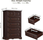 Farmhouse 6 Drawer Dresser, 48" Tall Dresser Chest of Drawers with Natural Texture & Metal Handles, Storage Dressers Organizer for Bedroom, Living Room, Hallway, Vintage Design (Cherry)