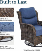 HILLGA Luxury Patio Furniture Set with 6-inch Thick Cushion, Outdoor High Back Swivel Rocker Patio Chairs, 3PCS Wicker Conversation Set for Deck Yard and Poolside, Blue (V2)