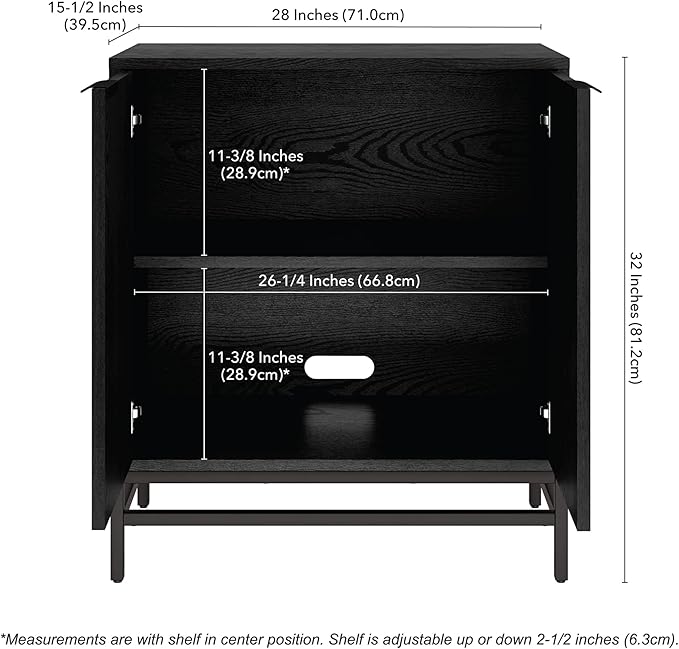 Henn&Hart 28" Fluted Wooden Accent Cabinet, Modern Ribbed Sideboard Buffet Cabinet with 2 Doors and an Adjustable Shelf for Living Room, Dining Room, Bedroom or Entryway, Black Grain