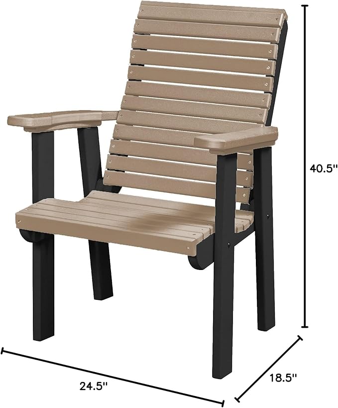 DutchCrafters Modern Horizontal Slat High Back Poly Outdoor Patio Chair (Black & Weatherwood)