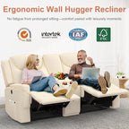 Loveseat Recliner Sofa, Beige PU Leather Double Recliner Loveseat with Console, Cup Holders, Storage & USB Ports, Ergonomics，Manual Reclining Sofa Couch for Living Room, RV