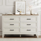 LYNSOM Farmhouse 6 Drawers Dresser for Bedroom, Wood Rustic Wide Chest of Drawers with Deep Drawers, Metal Handle, Storage Dressers Organizer for Entryway, Hallway, Antique White