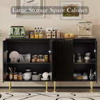 EOYUTLLY Black Fluted Storage Cabinet,Wood Sideboard Buffet Cabinet with Adjustable Shelf, Fluted Accent Cabinet with Gold Metal Legs, Console Table for Living Room,Dining Room,Kitchen