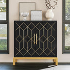 HLR Accent Cabinet with Gold Trim,Storage Cabinet with 2 Doors,Modern Wooden Sideboard for Living Room, Kitchen, Office and Hallway,Black