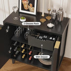Fluted Coffee Bar Cabinet with Storage, Modern Sideboard Buffet Cabinet with Removable Wine Rack, Drawer, Adjustable Shelf, Black Liquor Cabinets for Living Room, Dining Room, Kitchen, Entryway