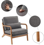Karl home Accent Chair Mid-Century Modern Chair with Pillow Linen Fabric Upholstered Lounge Arm Chair with Solid Wood Frame & Soft Cushion for Living Room, Bedroom, Balcony, Gray