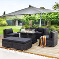 NICESOUL 29.3'' High Backrest Patio Furniture Set with Firepit Table Gas/Propane, Heavy Duty Deep Seating Outdoor Sectional Sofa Sets, 6 Seater Modern Luxury Extra Large Wicker Conversations, Gray