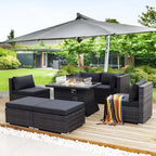 NICESOUL 29.3'' High Backrest Patio Furniture Set with Firepit Table Gas/Propane, Heavy Duty Deep Seating Outdoor Sectional Sofa Sets, 6 Seater Modern Luxury Extra Large Wicker Conversations, Gray
