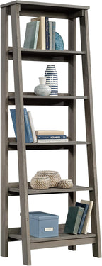 Sauder Ladder Bookshelf 5 Tier Trestle Ladder Shelf Wooden Bookcase, in Mystic Oak