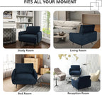 Oversized Accent Chair for Living Room Chairs Reading Arm Chair Comfy Modern Single Sofa Side Chairs with Metal Legs & Soft Cushion for Bedroom, Waiting Room (Velvet Navy Blue, Set of 2)
