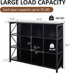12 Cube Storage Organizer Bookshelf, Industrial Horizontal Bookcase, Accent Cubby Shelf, Corner Bookcase for Living Room, Home Office, 11.8" D x 47.6" W x 38.2" H, Black