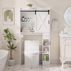 MU Over The Toilet Storage Cabinet with Doors, 32" Bathroom Storage Organizer with Side Shelves, Space-Saving Toilet Storage Rack for Bathroom, Laundry (Sliding Barn Door)
