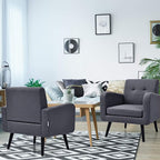 Giantex Upholstered Accent Chair Set of 2, Modern Mid Century Linen Fabric Living Room Chair with Arms, Max Load 265 Lbs, Comfy Tufted Single Sofa for Reading, Bedroom, Office, Club, Grey