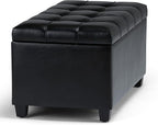 SIMPLIHOME Sienna 33 inch Wide Transitional Rectangle Storage Ottoman Bench in Midnight Black Vegan Faux Leather, Assembled, For the Living Room, Entryway and Family Room