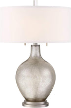 Possini Euro Design Louie 28 1/2" Tall Modern Luxe End Table Lamp Silver Mercury Glass Single Fabric White Shade Living Room Bedroom Bedside Nightstand House Office Home Reading Kitchen Entryway