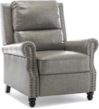 Pushback Recliner Chair, Faux Leather Wingback Recliner Chair, Upholstered Armchair Push Back Recliner with Wood Legs, Rivet Trim Single Sofa Accent Chair for Living Room, Bedroom, Gray