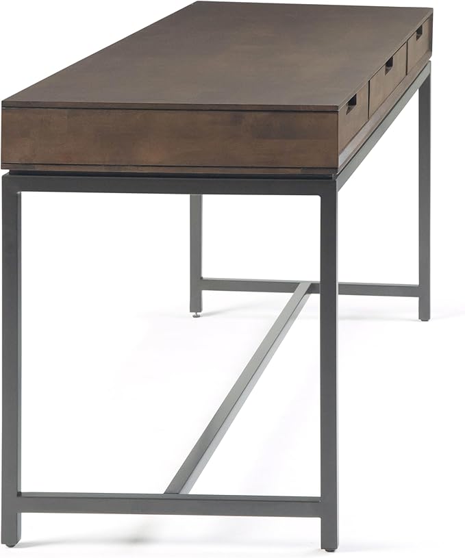 SIMPLIHOME Banting Desk - 72-Inch Wide Solid Hardwood and Metal Writing Desk in Walnut Brown, Modern Industrial Home Office Computer Table for Study with 2 Drawers and Flip-Down Keyboard Tray
