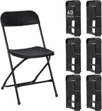 60 Pack Plastic Black Folding Chairs, Portable Stackable Commercial Party Folding Chairs with Steel Frame 350lbs for Home Office Outdoor Indoor Office Wedding Party Event