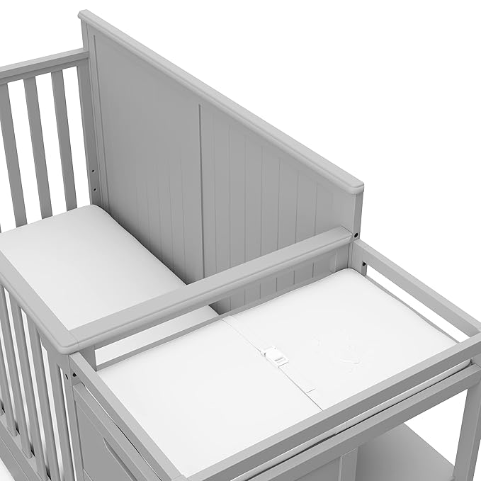 Graco Hadley 5-in-1 Convertible Crib & Changer (Pebble Gray) – GREENGUARD Gold Certified, Fits Standard Crib Mattress, Converts to Toddler Bed and Full Bed, 4 Adjustable Mattress Heights