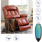 MAEVIS Large Genuine Leather Power Lift Chairs, Dual Motor Recliner for Elderly,Extended Footrest and Lumbar Pillow for Tall Man,with Heat and Massage, USB and Type-C Ports(Ochre)