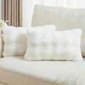 FUTEI Cream White Decorative Throw Pillow Covers 12x20 Inch Set of 2,Soft Fuzzy Faux Rabbit Fur Pillow Case with Raised Texture,Neutral Boho Home Decor for Couch Bed Living Room
