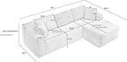 Cloud Sectional Couch, Corduroy Modular Sectional Sofa with L-Shape Chaise, Modern Boneless Couch Comfy Deep Seat for Living Room, Bedroom, Apartment, No Assembly (Black, Right Facing Chaise)