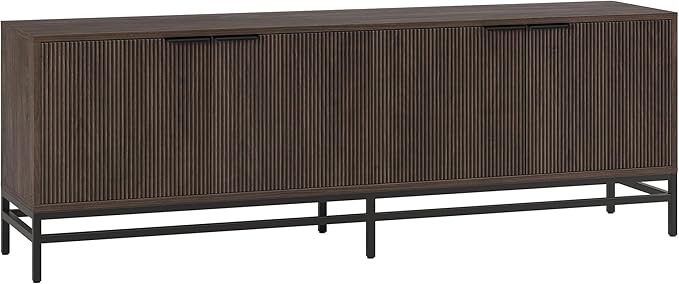 Henn&Hart Fluted TV Stand for TVs up to 78'' with 2 Storage Cabinets and Adjustable Shelves for Living Room, Family Room, or Office, Alder Brown