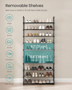 SONGMICS Shoe Rack, 10-Tier Shoe Organizer, Metal Storage Shelf, Upright or Upside Down, for 44-55 Pairs, for Entryway, 11.8 x 36.2 x 68.1 Inches, Black ULSA011B01