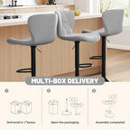 Bar Stools Set of 3,Adjustable Swivel Barstools, Faux Leather Bar Chairs,Upholstered Counter Height with High Backrest for Kitchen Island, Light Grey