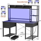 Aheaplus LED Gaming Desk with Hutch, 47.2'' Computer Workstation, Black