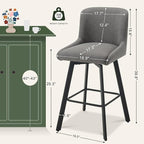 Swivel Bar Stools Set of 3, 30''H Upholstered Barstools with Backs, Modern Counter Height Bar Stool Chairs for Kitchen Island, Metal Legs, Fabric, Gray Counter Stools