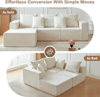 101" Cloud Couch for Bedroom,Boneless Couch with Oversized Chaise,4-Seat Chenille Deep Seat Sofa with 5-Pillows for Living Room,Corduroy Sofa in A Box,Beige