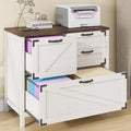 Lateral File Cabinet with 4 Drawers Farmhouse File Cabinet for Letter/Legal/A4 Size Hanging Files, Large Wood File Storage Cabinets Printer Stand for Home Office Cabinet, Rustic White