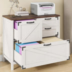 Lateral File Cabinet with 4 Drawers Farmhouse File Cabinet for Letter/Legal/A4 Size Hanging Files, Large Wood File Storage Cabinets Printer Stand for Home Office Cabinet, Rustic White