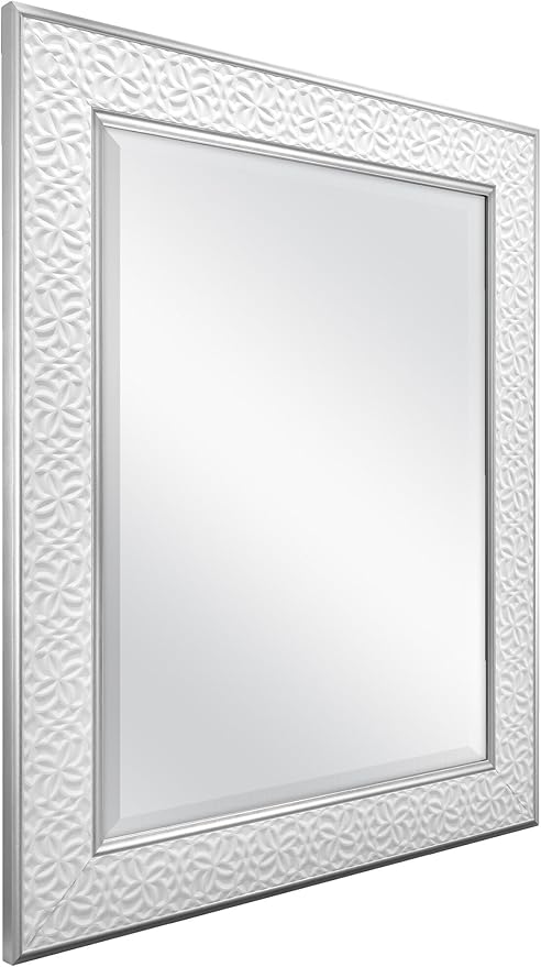 MCS Nordic Blossom Large Wall Mirror, Modern Rectangle Mirror Home Decor for Living Room, Bedroom, or Bathroom, 21 by 25 Inch, White