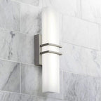 Possini Euro Design Exeter Modern Art Deco Wall Mount Light LED Brushed Nickel Silver Metal 17" Wide Vanity Fixture Rectangular Silk Screened Glass Shade Decor for Bathroom Over Mirror House Home