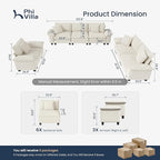 PHI VILLA Cloud Modular Couches Sets, 3 Pieces Sectional Sofa Set with Loveseats, 6-Seater Upholstered Couch for Living Room Small Spaces, Chenille Corduroy Dual Fabric, Beige