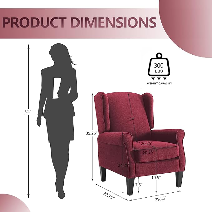 Accent Chair Set of 4, Modern Living Room Chairs with Wingback, Comfy Upholstered High Back Single Sofa for Bedroom, Mid-Century Reading Armchair Sillas para Sala