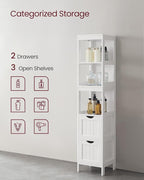 VASAGLE Storage Cabinet, Storage Organizer Rack Stand for Bathroom, Living Room, Bedroom, Multifunctional Corner Unit, 2 Drawers, 55.7 Inches in Height, White UBBC66WT