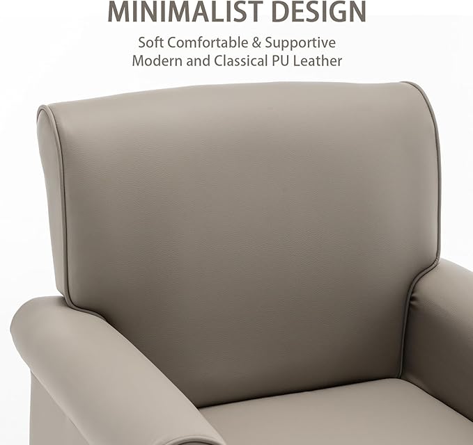 HOMEFLEX Accent Chair, Faux Leather Living Room Chairs with Nailhead Trim, Mid-Century Lounge Armchair with Solid Wood Legs, Comfy Reading Single Sofa for Bedroom, Waiting Room (Grey, 1 Chair)