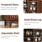 71" Tall Arched Cabinet with Glass Doors, Fluted Pantry Cabinet with Solid Wood Legs, Modern Accent Furniture for Living Room, Kitchen, Dining Room, Entryway, Walnut