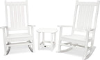 POLYWOOD Vineyard 3-Piece Rocking Chair Set White - Outdoor Patio Furniture Set with Side Table - Front Porch Rocking Chairs - Premium HDPE Lumber Construction - Classic American Style