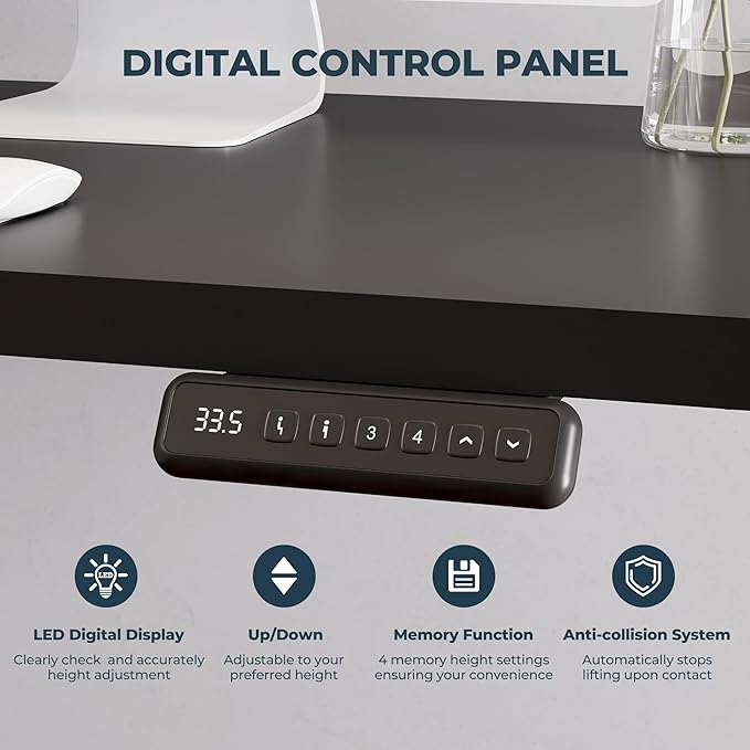 L-Shaped Standing Desk, 63 x 47 Inches Height Adjustable Desk, Sit and Stand up for Work Office Home, Ergonomic Rising Computer Table for Home Office with Splice Board, Black
