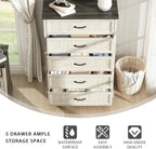 CARPETNAL Farmhouse 5 Drawers Dresser for Bedroom, 44" Tall White Dresser Wood Rustic Chest of Drawers with Wide Metal Handle,Natural Texture,Drawer Organizer for Bedroom,Living Room,Hallway