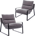 DUOMAY Modern Accent Arm Chair Set of 2, Comfy Linen Lounge Lazy Chair with Metal Leg, Mid-Century Corner Chair for Living Room Bedroom Office Apartment, Grey